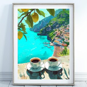 Coffee Italy Poster - Italy Lemon Art, Italian Coffee Wall Art, Coffee Kitchen Print, Amalfi Italy Poster, Travel Poster, Sorrento Lemon Art