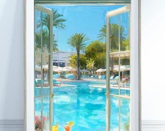 Retro Pool Art Print – Summer Print, Trendy Decor, Pool Print, Beach House Decor, Summer Wall Art, Swimming Pool Art, Swimming Art Print