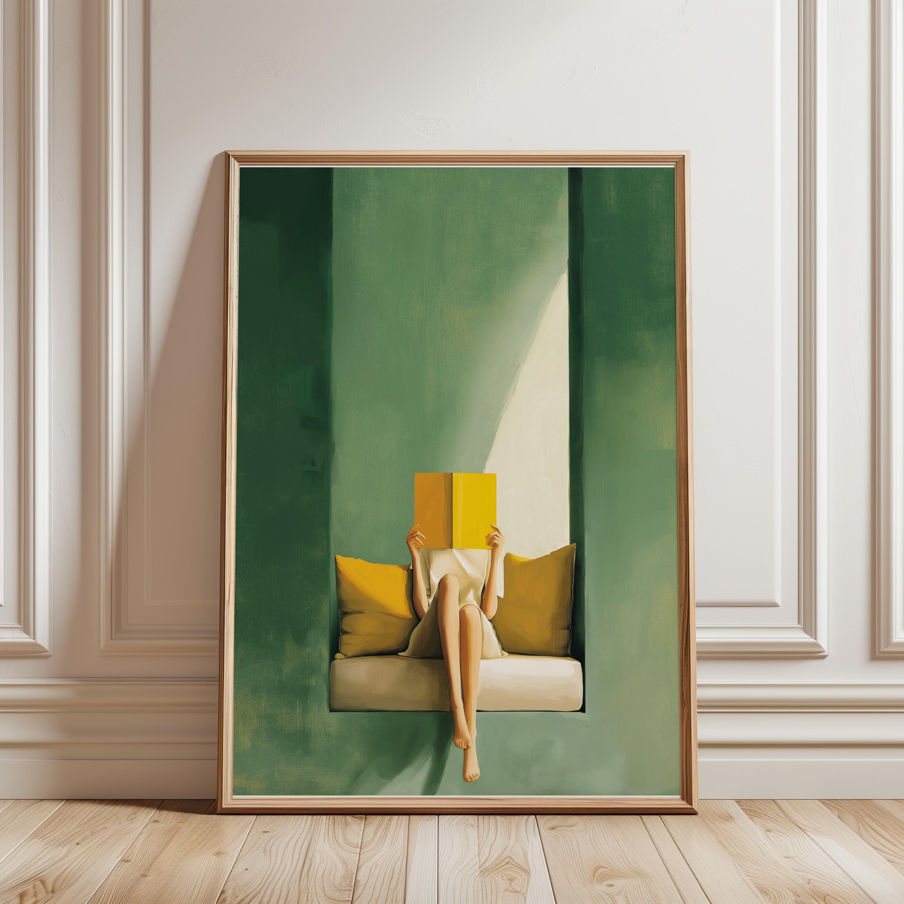 Emerald Green Woman Reading Print-green Wall Art, Library, Book Lover ...