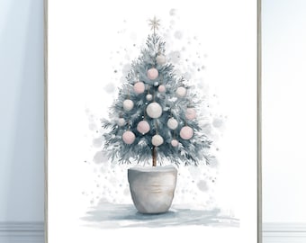 Pastel Christmas Tree Print-Winter Holiday Wall Art, Pastel Baubles Christmas Tree Poster, Festive Decor, Xmas Tree Art, Minimalist Decor