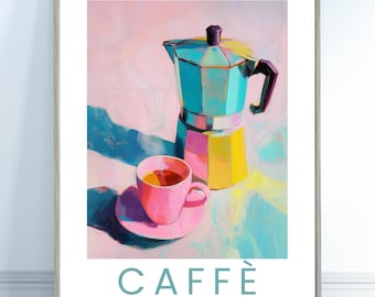 Stampa vintage di caffè italiano - Poster retrò di caffè, stampa di moka, arte moderna di macchine per caffè espresso, arte di cibo e bevande, decorazioni per la cucina, regalo di caffè