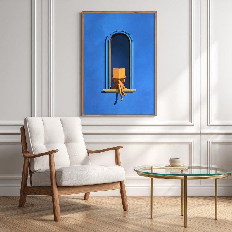 Blue Reading Print- Homely Art, Blue Wall Art, Library, Book Lover ...