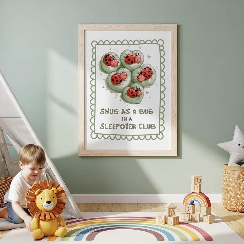 Snug as A Bug in A Sleepover Club Print - Nursery Wall Art, New Baby ...