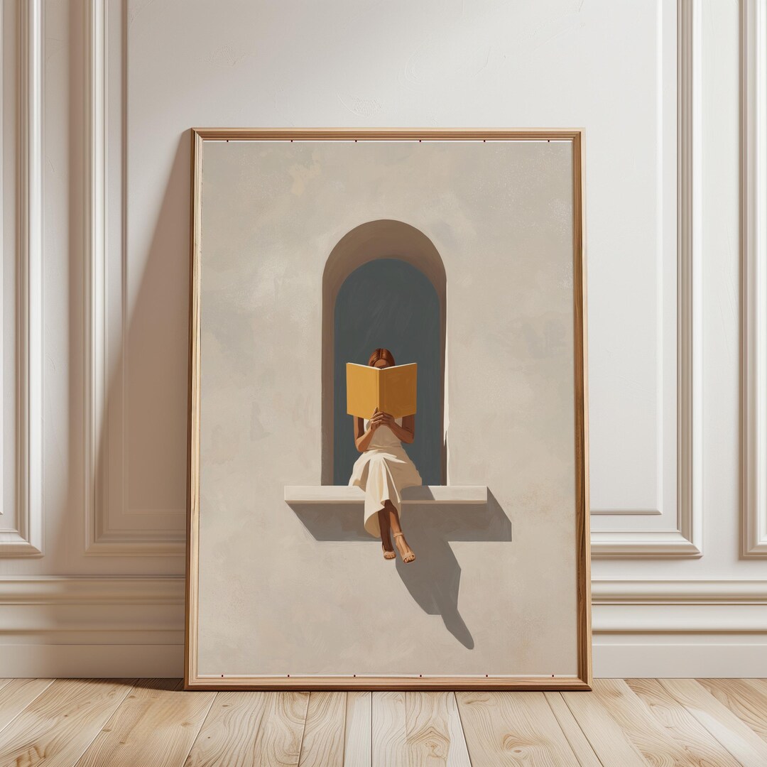 Woman Reading Print - Neutral Wall Art, Library, Book Lover Gifts ...