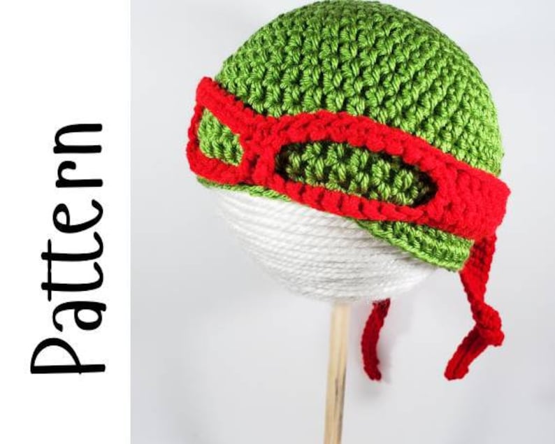 TMNT Hat & Masks, PDF Pattern Only, Crochet Pattern, Toddler to Adult Sizes, Turtle Hat Pattern, Crochet Turtle Hat, Ninja Hat Pattern image 1
