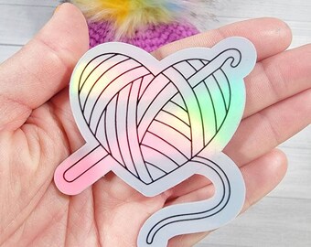 YARN HEART Sticker, Holographic Stickers, Vinyl Stickers, Knitting Stickers, Yarn Stickers, Gifts for Knitters, Crochet Stickers