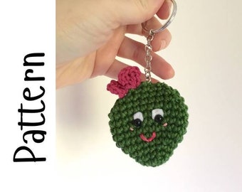 Texas Prickly Pear Cactus Keychain, PDF Only, Crochet Pattern, Crochet Cactus Pattern, Crochet Keychain Pattern, Cactus Keychain