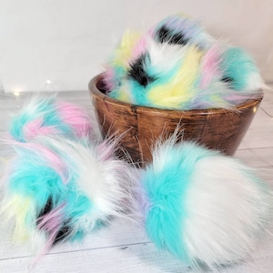 JELLY BEAN Faux Fur Poms, Rainbow Poms, Multicolor Poms, Faux Fur Poms, Luxury Poms, Pom Poms, Fur Poms, Mixed Poms, Hat Poms image 1