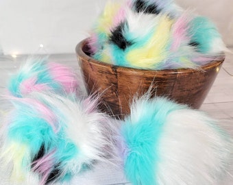 JELLY BEAN Faux Fur Poms, Rainbow Poms, Multicolor Poms, Faux Fur Poms, Luxury Poms, Pom Poms, Fur Poms, Mixed Poms, Hat Poms