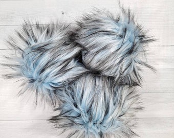 BLUE STEEL Faux Fur Poms, Frosted Poms, Tipped Poms, Faux Fur Poms, Luxury Poms, Pom Poms, Fur Poms, Poms for Hats, Blue Poms