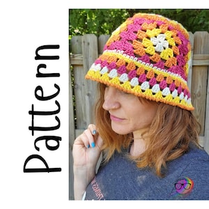 Crochet Pattern, Sunshine Bucket Hat & Sunhat, PDF Download, Summer Hat, Granny Square Hat, Cotton Hat, Crochet Hat, Multicolor Hat