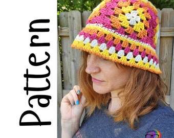 Crochet Pattern, Sunshine Bucket Hat & Sunhat, PDF Download, Summer Hat, Granny Square Hat, Cotton Hat, Crochet Hat, Multicolor Hat