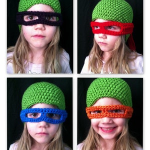 TMNT Hat & Masks, PDF Pattern Only, Crochet Pattern, Toddler to Adult Sizes, Turtle Hat Pattern, Crochet Turtle Hat, Ninja Hat Pattern image 2