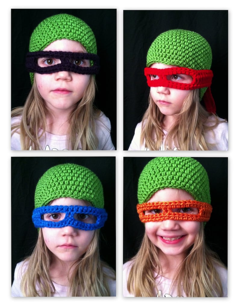 TMNT Hat & Masks, PDF Pattern Only, Crochet Pattern, Toddler to Adult Sizes, Turtle Hat Pattern, Crochet Turtle Hat, Ninja Hat Pattern image 2