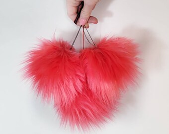 WATERMELON Faux Fur Poms, Red Poms, Pink Poms, Faux Fur Poms, Luxury Poms, Pom Poms, Fur Poms, Poms for Hats, Crochet and Knitting