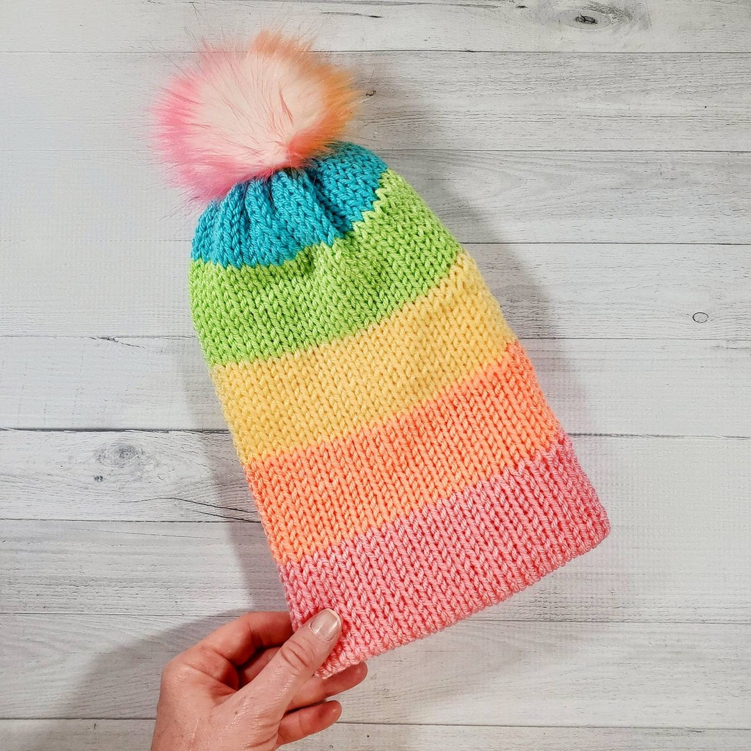 Bonnet De Ski Arc-en-ciel - Chapeau D'hiver épais Tricoté, Unisexe - Matière Acrylique, Poids Environ 150 G - Pour Ski, Sports D'hiver, Activités Extérieures