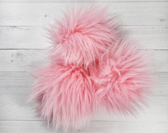 PINK LEMONADE Faux Fur Poms, Pastel Poms, Pink Poms, Faux Fur Poms, Luxury Poms, Pom Poms, Fur Poms, Poms for Hats, Crochet and Knitting