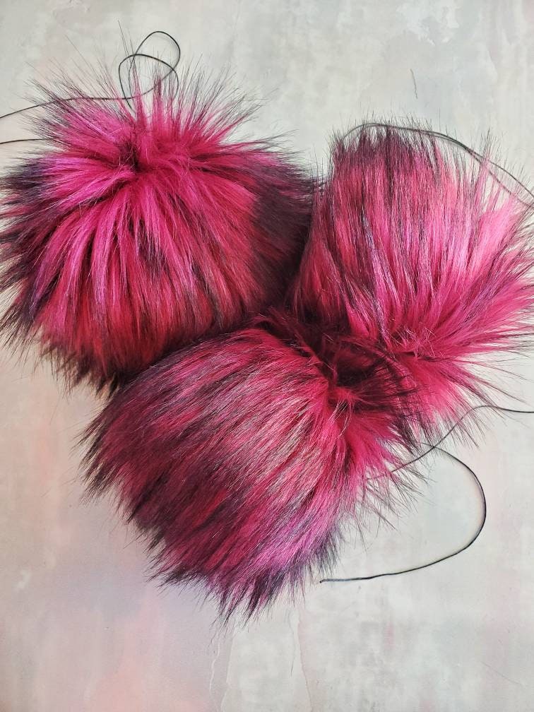 RASPBERRY Faux Fur Poms Fuschia Poms Black Tipped Poms Faux - Etsy ...