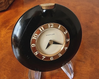 RELOJ DE BOLSO WESTCLOX 1934 - Caja de baquelita negra - en funcionamiento