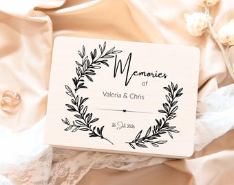 Personalisierte Erinnerungsbox Hochzeit – „Memories of“ Holzbox mit Namen & Datum | Geschenk zur Hochzeit | Moderne Hochzeitsbox