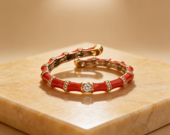 Orange Bangle Bracelet with Crystal Inlays.
