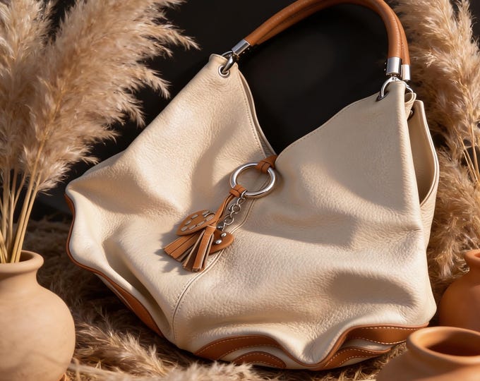 Vera Pelle Leather Boho-Type Tote Bag. Made in Italy.