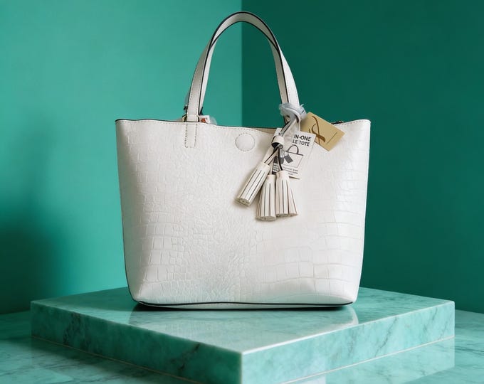 Collection XIIX Three-In- One White Shoulder Bag w/Coin Purse and Drop-In Bag.  New