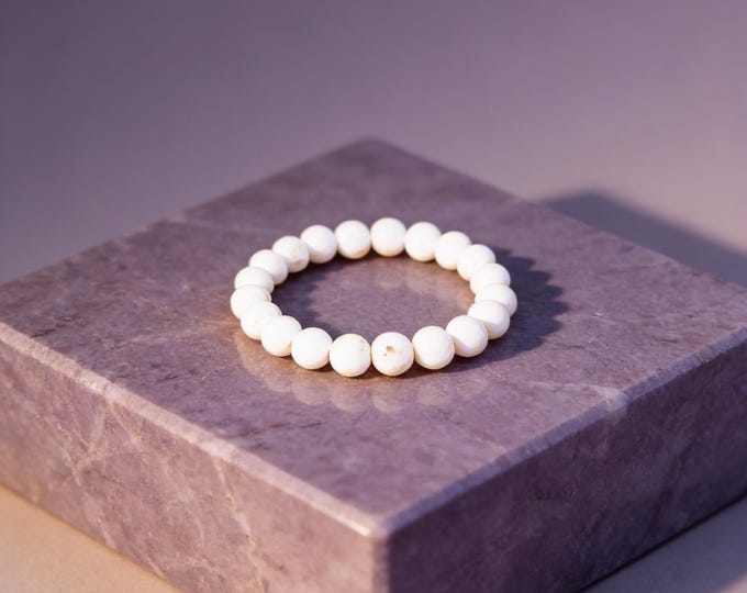 White Grey Marbled Beaded Bracelet – Minimalist Gemstone Jewelry