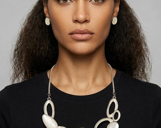Sterling Silver,Mother of Pearl Necklace Earrings Set, Simona Jewelry