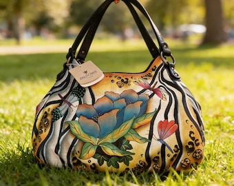 Anuschka hand-painted large handbag and change purse (or make-up bag).  New
