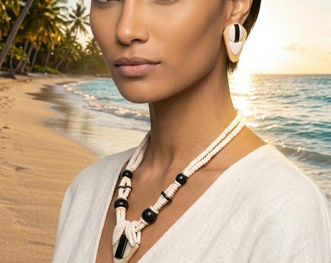 Mixture of Wood, Beads and Stone Necklace w/matching Earrings.