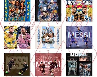 Paquete de 10 diseños PNG de Messi para vasos térmicos: retrato de la legendaria estrella del fútbol para sublimación