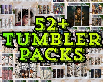 Paquete de 52+ envoltorios PNG para vasos de 20 oz con collage de magos: diseño de sublimación colorido con temática mágica (descarga digital)