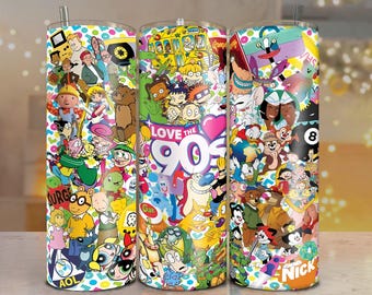 Omslag cartoon collage beker jaren 90: retro sublimatieontwerp (digitale png-download)