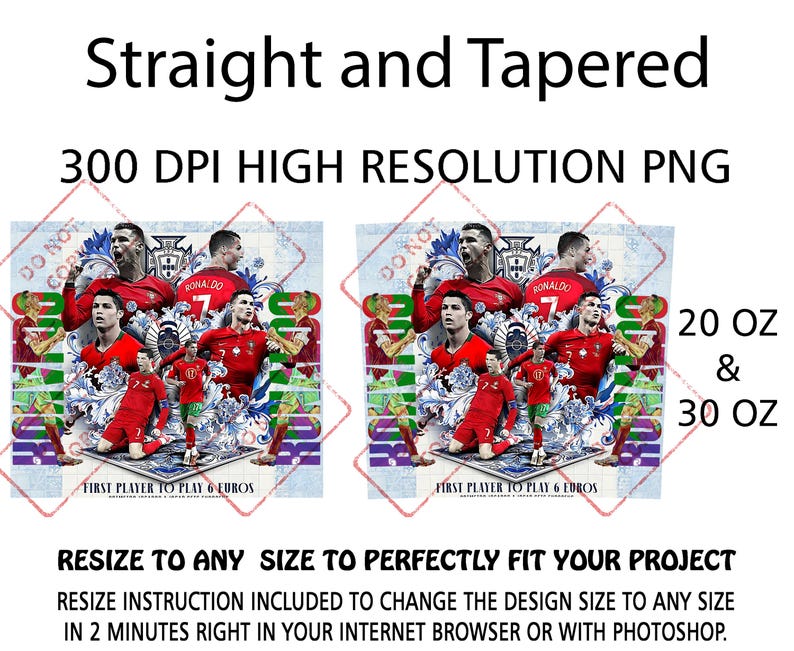 Cristiano Ronaldo 20oz Tumbler Wrap PNG | Euro Legend Football Design image 5