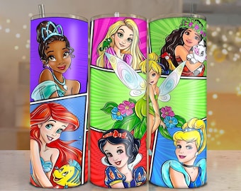 Princess Tumbler Wrap PNG: Fairytale Cartoon Design (Digital Download 20oz Tumbler Sublimation