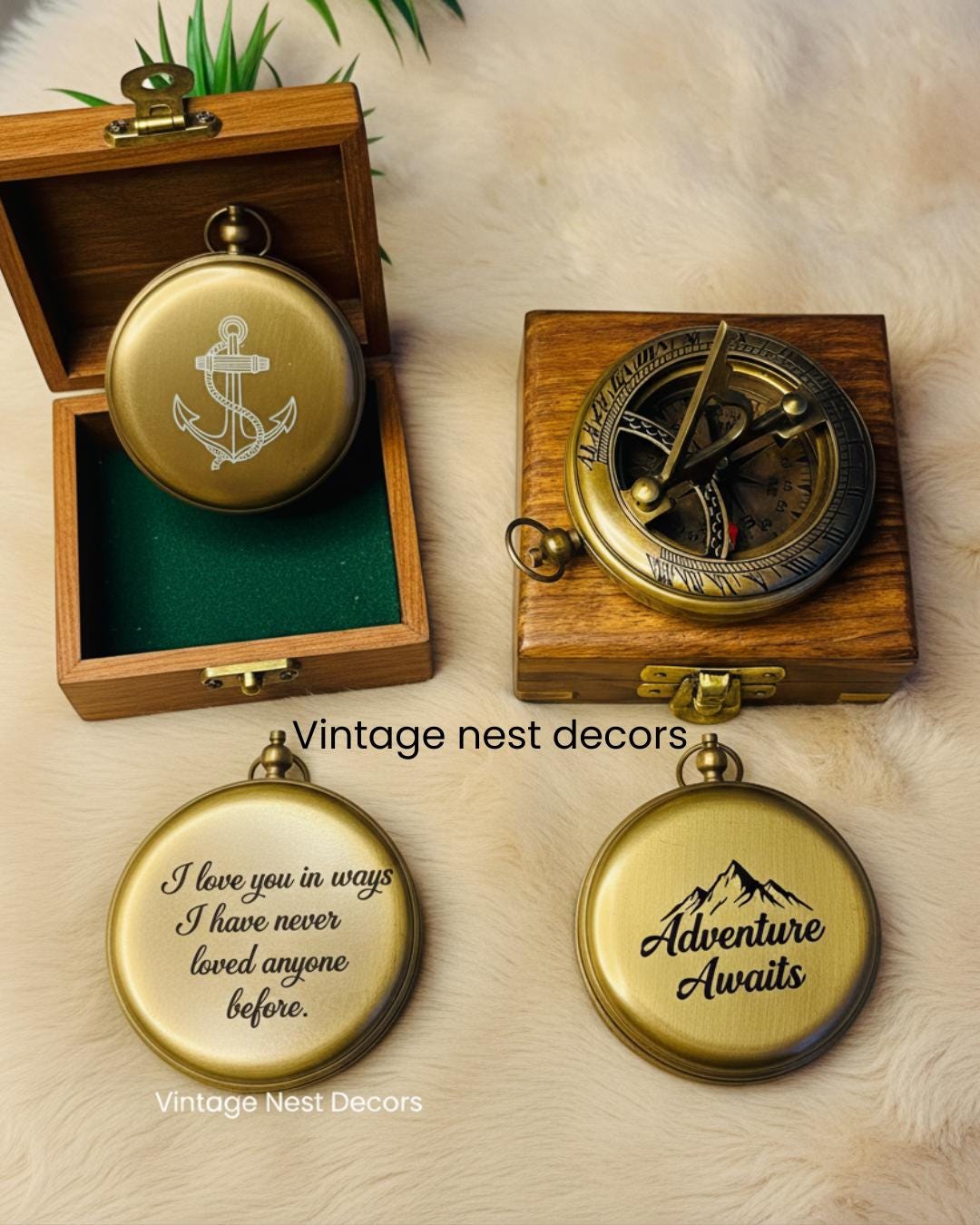 Engraved Brass Compass With Wooden Box • Personalized Pocket Compass ...