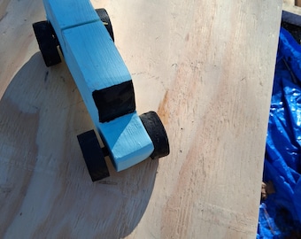 Blue all wooden toy truck no plastic