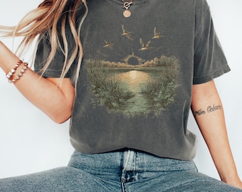 Retro Duck Hunting PNG, Vintage Wildlife Sunset Scene, Mallard Ducks PNG