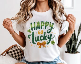 Happy Go Lucky St Patricks Day PNG, Shamrock Design (Digital Download)