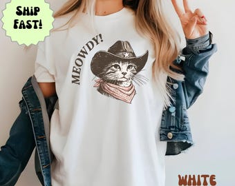 Comfort Colors® Meowdy  Shirt, Cowboy Cat Tee, Funny Cat Lover Gift, Vintage T-Shirt,
