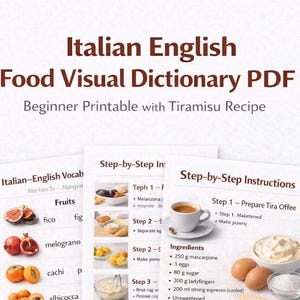 Italian English Food Visual Dictionary | Beginner Printable PDF (Tiramisu Recipe)