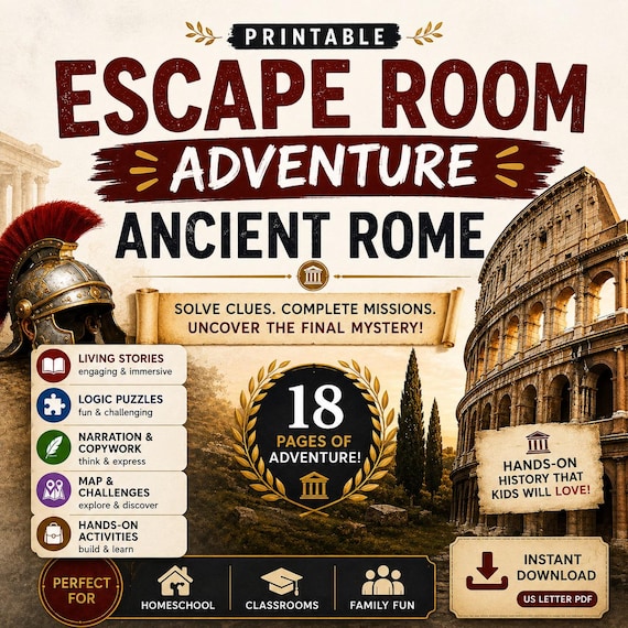 Ancient Rome Escape Room Printable | Roman History Unit Study | Homeschool Mystery Adventure