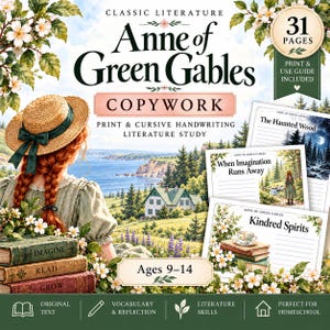 Anne på Grönkulla - Upphovsmanskap | Hemundervisning i klassisk litteratur | Tryckt och kursiv handstil | Litteraturstudier för åldrar 9–14