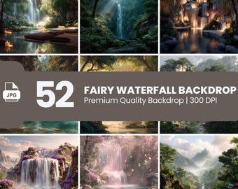 Fairy Waterfall Digital Backdrop: Enchanted Forest, Mystical Falls (JPEG & PNG)