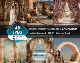 Boho Bogen digitaler Hintergrund, Studio Overlay (JPEG & PNG)
