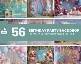 Balloons Digital Backdrop: Children Birthday Photography (JPG Digital Download)