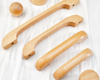 Poignées de pont en bois naturel, boutons de poignée de cuisine en hêtre, poignée de porte d'armoire, bouton rond de penderie, poignées de tiroir, bouton sphérique