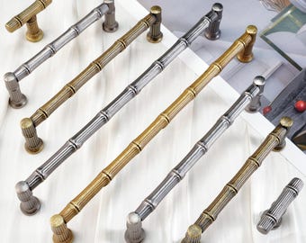 Poignées de placard en bambou rétro pour commode en laiton argenté antique poignées de tiroir en T poignées d'armoires de cuisine poignée de garde-robe rustique