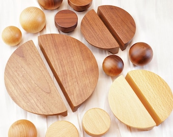 Demi-cercle en bois Poignées de porte d'armoire en hêtre Boutons de penderie Poignées de tiroir en noyer noir Poignée d'armoire de cuisine Quincaillerie moderne